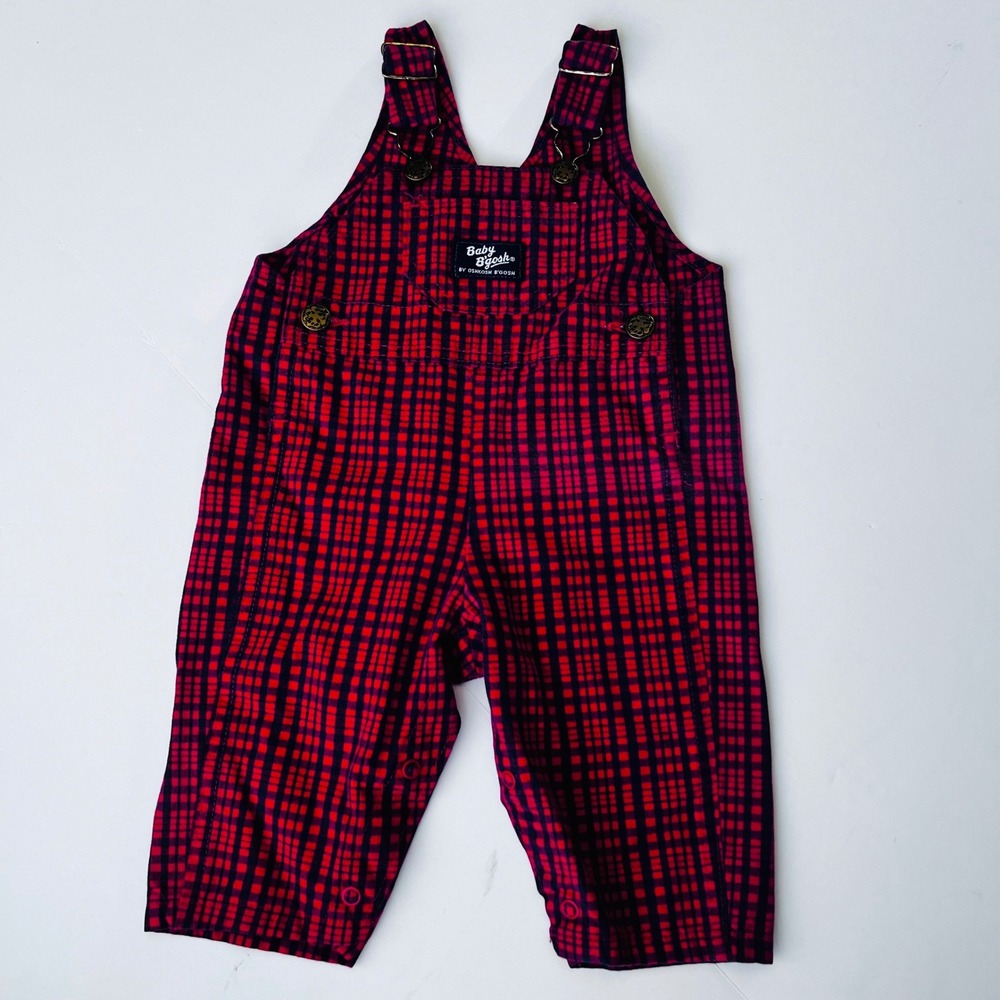 Vintage OshKosh B'gosh Denim Bib Overalls 6-9M Plaid Made in USA Cotton